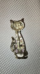 CAT Brooch Pin, Vintage Mod Costume Rhinestone Pink Jelly Belly Aurora Borealis