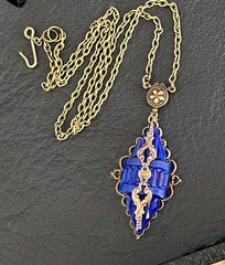 Vintage Necklace Art Nouveau Antique Lapis Blue Czech Glass Lavalier Pendant