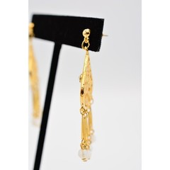 Vintage Dangle Earrings Lucite Frosted Brushed Gold Rhinestone NOS 1980s BinAK