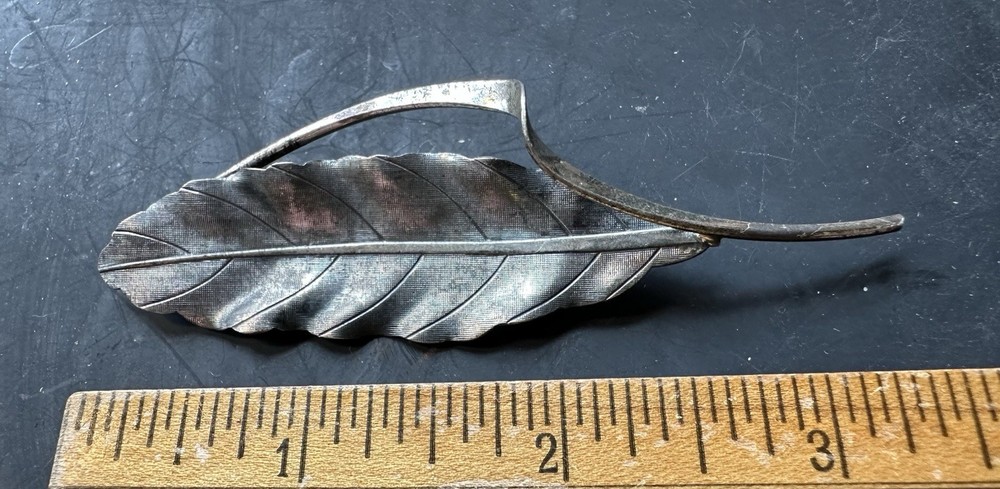 Vintage BEAU Sterling Silver Leaf Pin Brooch 3 1/8″ Long Weighs 8 Grams