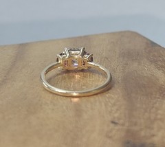 14K Yellow Gold Engagement Three Stone Ring 1.01CT.Natural Princess Cut Diamond