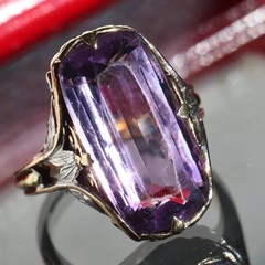 14k multi tone gold sz: 5 ring 5.50ct lab-created amethyst solitaire 6.72g
