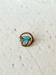 Antique Guilloché Enamel Swallow Bird Brooch Gold Tone Victorian Petite 0.5”