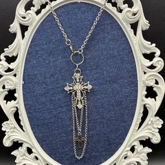 CUSTOM One-of-a-Kind Chain Necklace with a Festoon Style Cross, Silver Tone