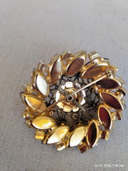 Stunning Dome Shaped Black & AB Marquis cut Rhinestone Flower Brooch