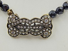 Estate LaVintage Black Faceted Glass Beaded Collar Length Necklace Ornate Clasp