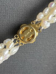 Vintage 5 Strand 23” Freshwater Pearl Necklace Sterling Silver Flower Clasp