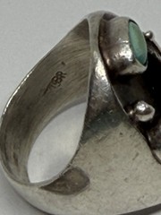 Vintage Old Pawn Southwest Turquoise Stones Feather Heavy Sterling Ring Size 10
