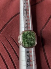 Statement Vintage Art Deco Style Sterling Silver Green Jade Ring Size 8.25