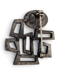 Vintage LG Lind Gal Modernist MCM Brooch Silver Tone Abstract Green Stone Pin