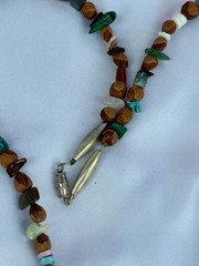 VINTAGE 1970s SOUTHWESTERN MULTI-STONE SEED BEAD NECKLACE ROSE QUARTZ TURQUOISE