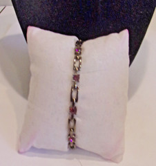 Vtg. 1990’s, Purple Genuine Crystals, Gun Metal Grey Panel Link 71/4″ L Bracelet