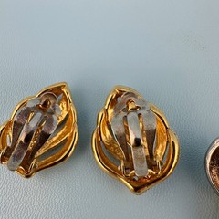 Vintage Clip On Earrings Lot Gold Silver Two Tone Huggie X Shape Leaf Climber