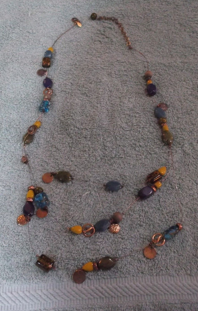 Vintage Chico’s Wire Necklace With Glass/Metal/Wood Beads ~ 32″