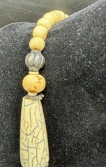 Vintage Tibetan-Style Hand-Carved Bone & Tribal Silver Pendant 21″