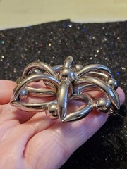 Vintage Modernist Silver Toned Flower Brooch, Heavy