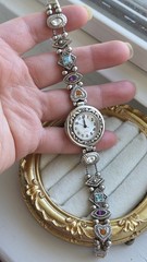 Vintage Avon Jeweled Slider Bezel Charm Bracelet Watch 7″