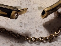 Vintage Damascene Hinged Bangle with Birds & Flowers Black and Gold tone