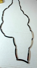 Vintage Necklace Les Bernard Bar Link Black Gray Metal Signed 36 in H1