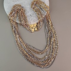 Vintage Trifari Chain Necklace 15 Layers Multi-Tone 26″