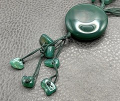 Vintage Asian Green Stone Disk Pendant Hand Knotted Beaded Necklace 24”