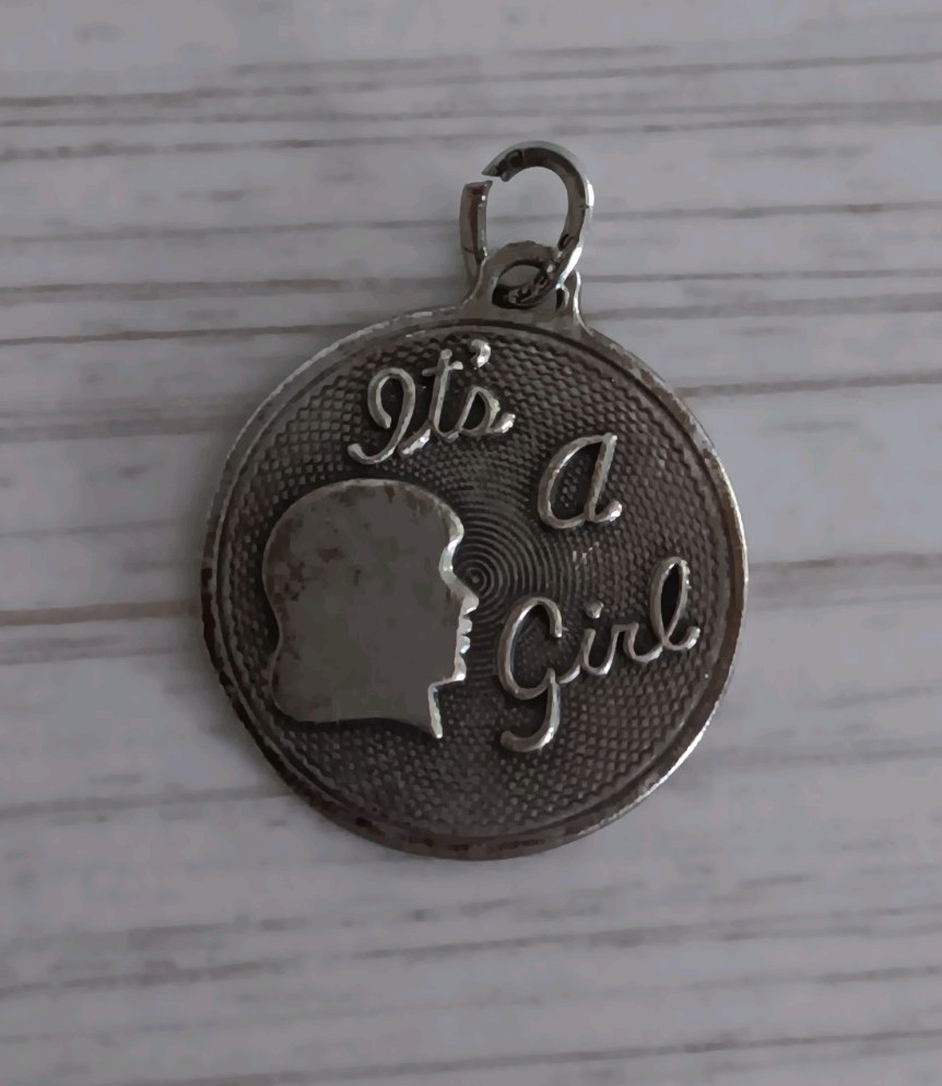 Vintage Beau Sterling Silver It’s A Girl Gender Reveal Round Charm