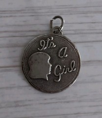 Vintage Beau Sterling Silver It’s A Girl Gender Reveal Round Charm