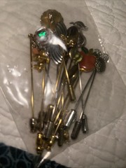 15 Stick Pins Mixed Metal And Stone Estate Lot