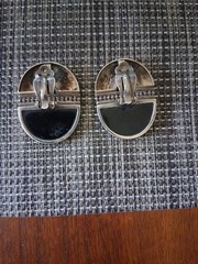 STUDIO DESIGNER ARTISAN ONYX SLAB STERLING SILVER EARRINGS Clip On RETRO 1990s