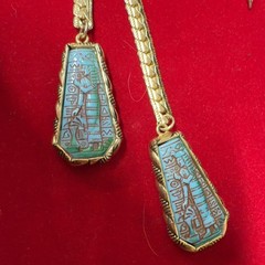 WHITING & DAVIS Gold Tone Egyptian Revival Lariat Necklace snake Earring Set