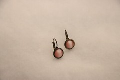 Domed round pink cat eye vintage drop earrings