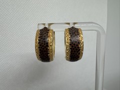 14k Yellow Gold Enameled Cheetah Leopard Print Hoop Earrings Vintage, 21mm, SLC
