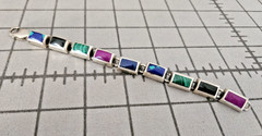 Vintage Mexico Sterling Bracelet Semi-Precious Stones Malachite Lapis Lazuli