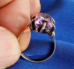 Original VINTAGE Amethyst Solid 14K ROSE GOLD DECO Engagement Ring Solitaire 7
