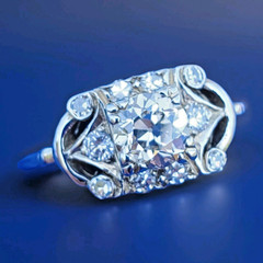 Original EARTH MINED DIAMOND Deco Engagement Ring Solid 14K WHITE GOLD SOLITAIRE