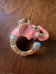 Kenneth Jay Lane vintage figural elephant brooch – Coral – Original Designer