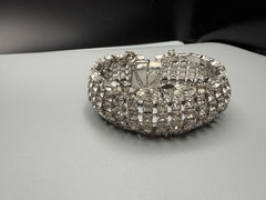 Weiss Rhinestone Bracelet Vintage Wide Dome 6 Row Large 7.75” Long 1 In Wide