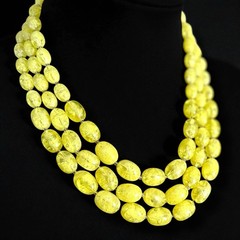 Austria Lucite Bead Necklace Yellow Multi Strand Mid Century Vintage Bib 18 Inch