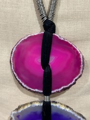Vintage 2010 YVES SAINT LAURENT Pink Purple Agate Disc Pendant Necklace