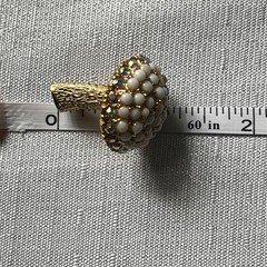 Vintage Milk Glass & Rhinestone Gold Tone Mushroom Brooch
