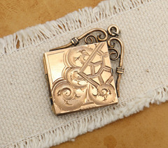 Antique 10k Victorian Square Rolled Gold Etched Filled Locket Photo Pendant Fob