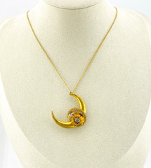 Antique Victorian Crescent Moon Brooch Pendant Glass Gold Filled Necklace