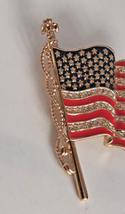 VTG MONET 911 ENAMELED RHINESTONE USA AMERICAN FLAG PIN BROOCH INSCRIBED ON BACK