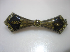 ANTIQUE ART DECO ENAMEL RHINESTONE TROMBONE CLASP BAR BROOCH UNSIGNED