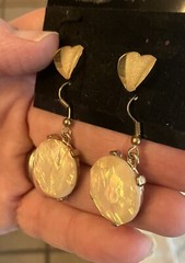 Pair Vintage Faux Faceted Fire Yellow Opal drop Earrings Heart