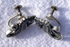 Vintage Sterling Silver Screw Back Charming Seahorse Earrings Marked 6 Grams