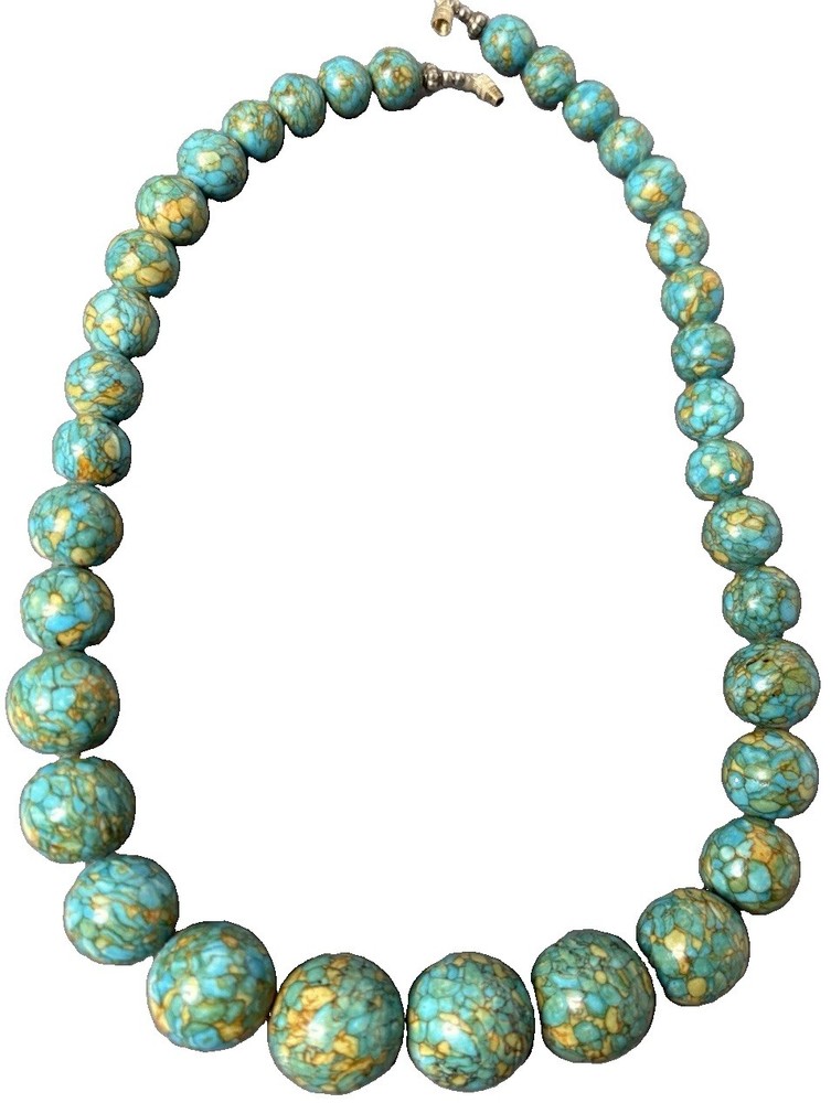vintage Beaded Necklace southwestern Style Chunky Blue Statement 19”