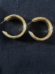Gold toned Thick Hoop Earrings W/ Standard Post Back Closure For Pierced Ears
