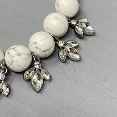 Designer Stone Necklace White Howlite Silver Tone Rhinestone Fringe Adornable.U