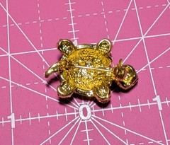 Vintage Amber Enamel Turtle Brooch, Gold Tone, Unsigned